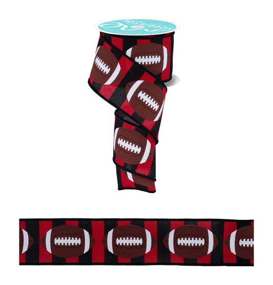 RGA1367MA   2.5" x 10yd Footballs On Royal    Red/Brown/Black