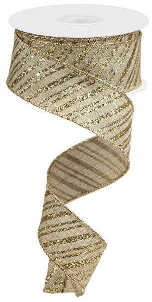 RW82072T  1.5" x 10yd Glitter Stripe Natural/Gold