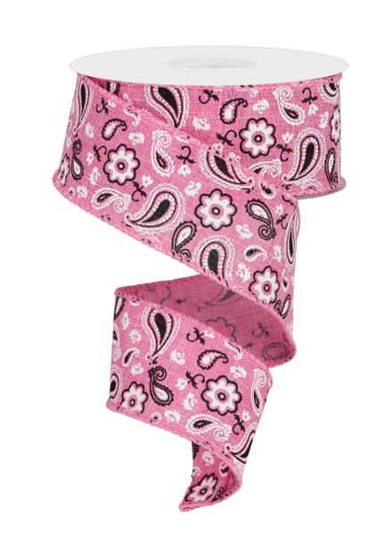 RGC190022 1.5"X10 YD Bandana on Royal Hot Pink/Black/White