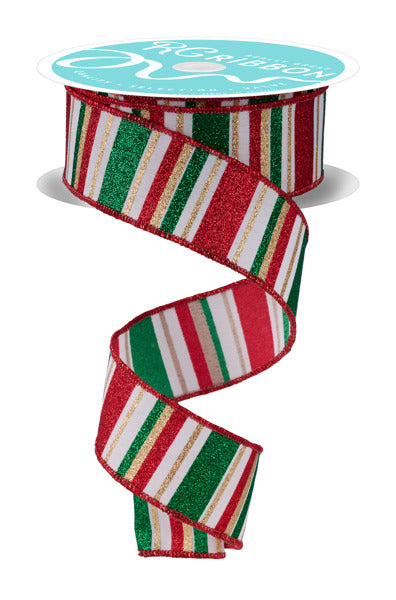 RGF19125J  1.5" x 10yd Horizontal Stripe Cream/Red/Emrld/Gold