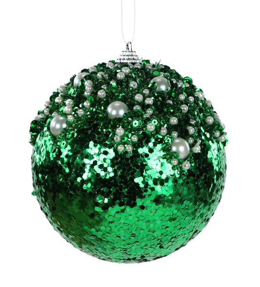 XJ519506  4.75"Dia Sequin/Glitter Ornament  Emerald Green