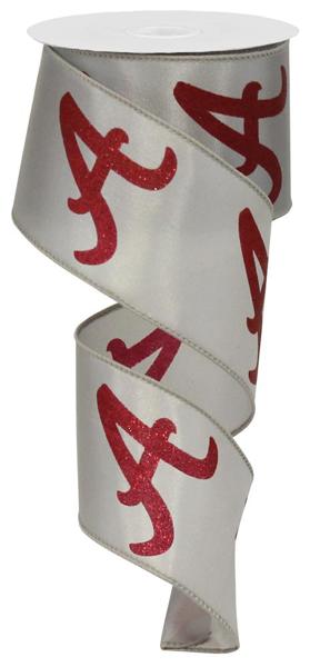 RG01483  2.5" x 10yd Satin Red Glitter "A" Alabama Grey/Red