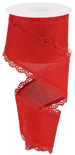 RGC130324  2.5" x 10yd Scalloped Edge Royal Burlap Red