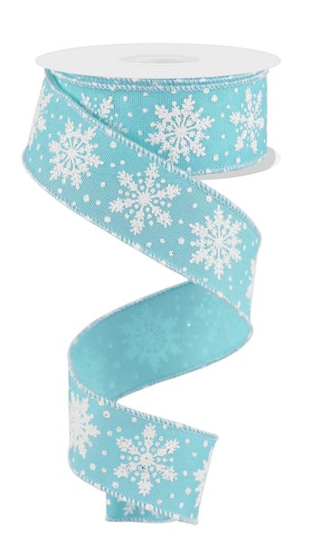 RGE1972H1  1.5" x 10yd Snowflakes Ice Blue/White
