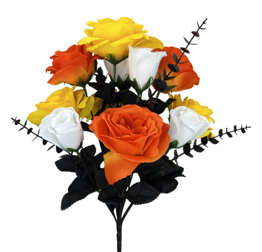 57343ORYWWT   17"H   Rose Bush   Orange/Yellow/White