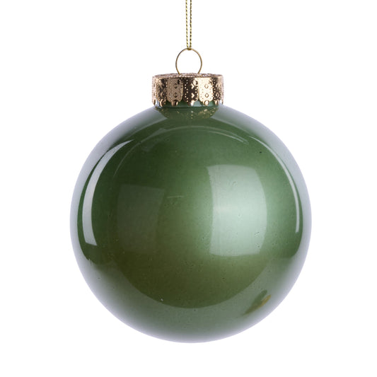 XH9661X8       100Mm Dia Lacquer/Glass Look Ornament   Sage Green