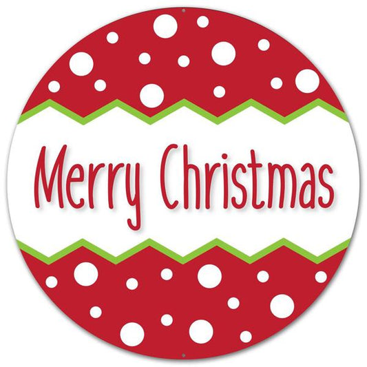 AP0140    12"Dia Metal Merry Christmas Sign    Red/White/Lime
