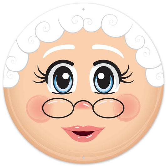 MD149327  12"Dia Mrs Claus Face Sign Tan/Blush/Black/White