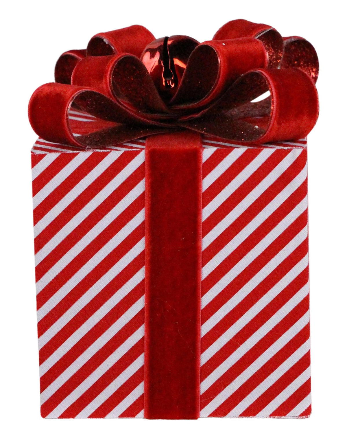 XC835024    6.75"H x 4.75"Sq Wrapped Present   Red/White