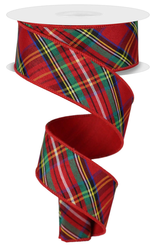 RGX0146  1.5" x 10yd Plaid/Diag Fused Back  Red/Emrld/Ylw/Blk/Blu