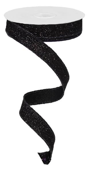 RJ203002  5/8" x 10yd Glitter On Fabric Black
