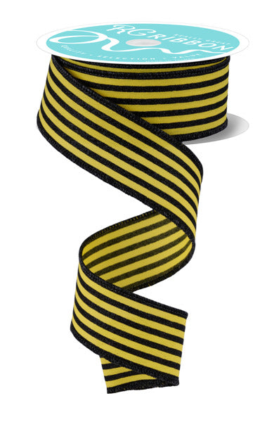 RGF19708N  1.5" x 10yd Glitter Vertical Stripe Sun Yellow/Black