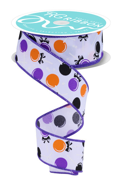 RGH1006P2  1.5" x 10yd Lollipops White/Orange/Black/Purple