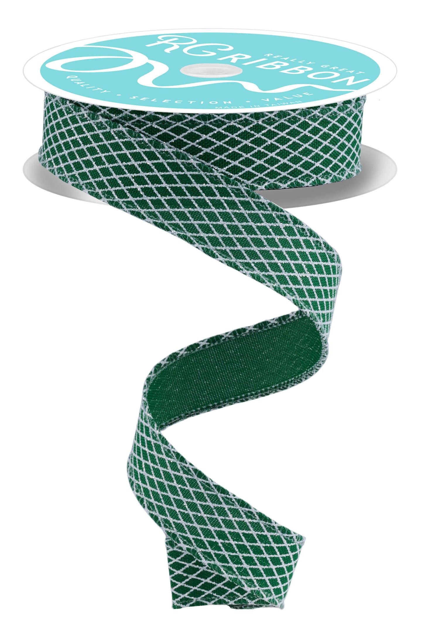 RGF769506  7/8" x 10yd Mini Harlequin Ribbon – Emerald Green/White – Wired Ribbon