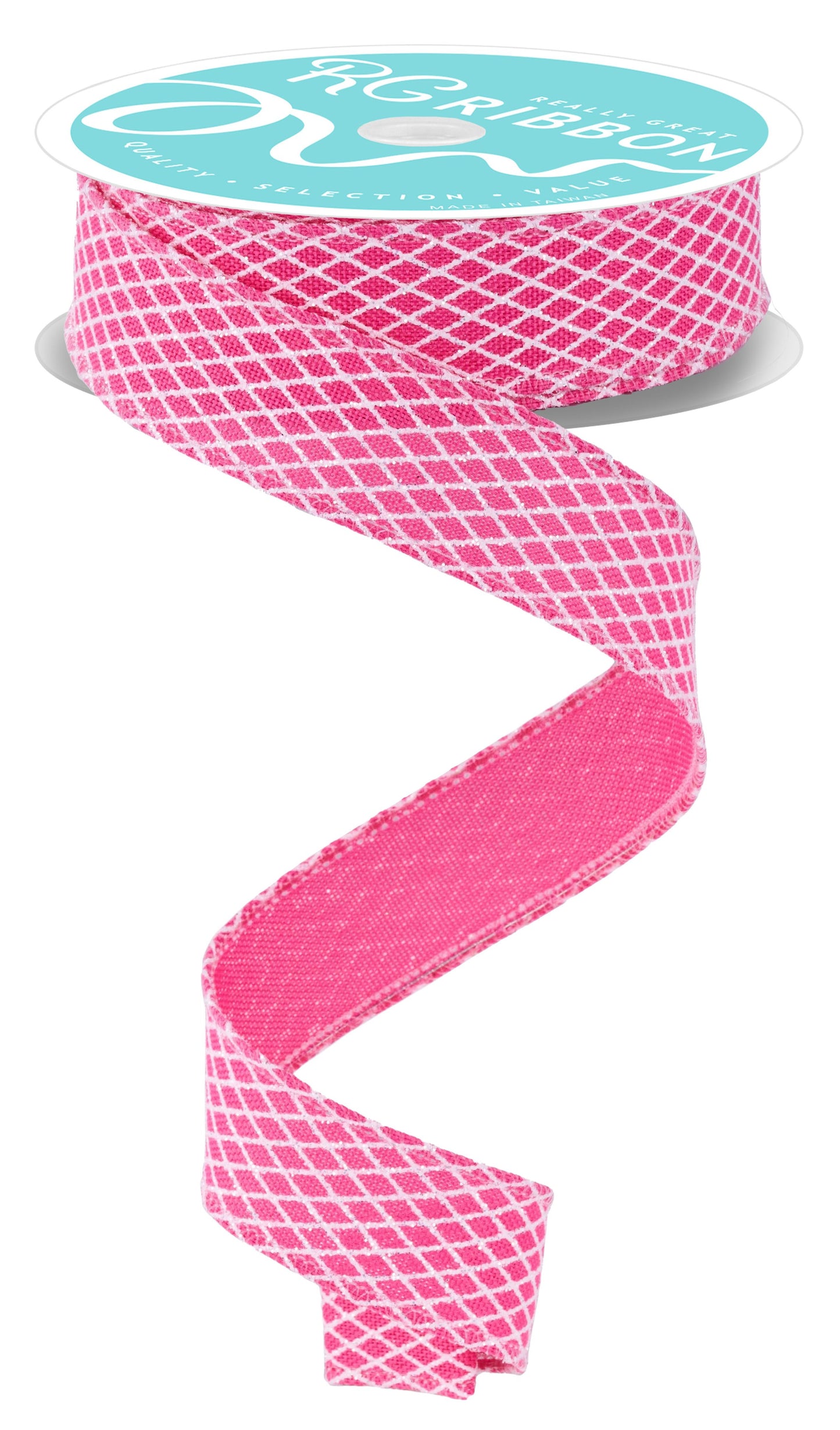 RGF769507  7/8" x 10yd Mini Harlequin Ribbon – Fuchsia/White – Wired Ribbon