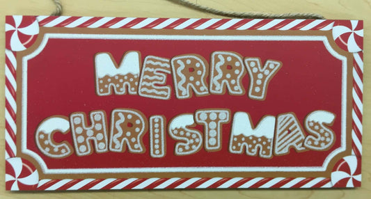 AP787669 Merry Christmas Wood Sign 12.5"x6" Red/Wht/Brn