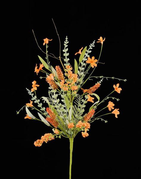 FH807120   24"L Fabric Flower/Eva Leaf/Beads Spray   Orange