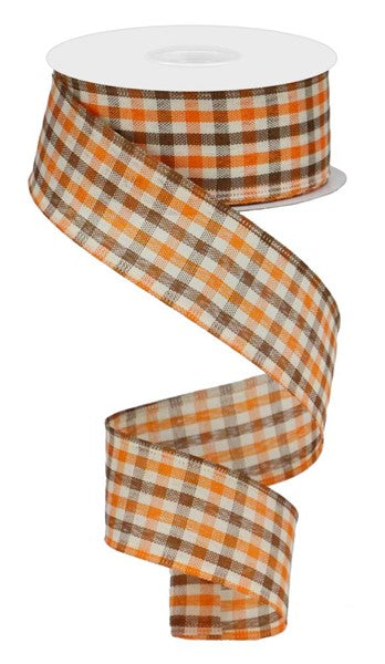 RGA1102YJ   1.5" x 10yd Woven Gingham Check   Orange/Brown/Ivory