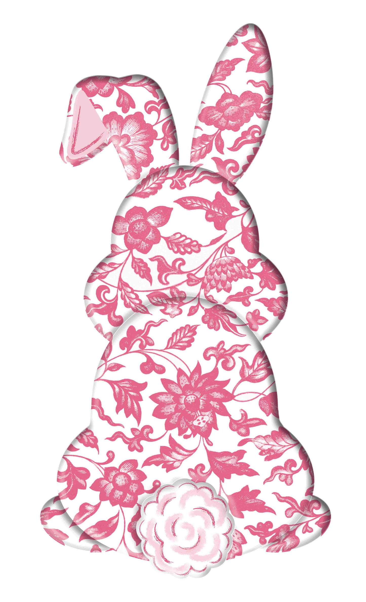 MD1543K8  15"H x 7.9"L Chinoiserie Bunny Bottom White/Pink/Dark Pink