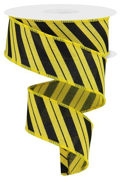 RGE154029   1.5" x 10yd Diagonal Line/Faux Ryl   Yellow/Black