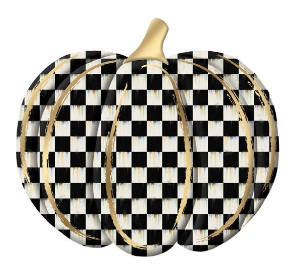 MD165902  12"L x 11"H Metal/Embossed Check Pumpkin Black/Antique White/Gold