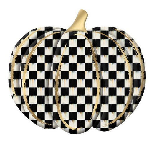 MD165902  12"L x 11"H Metal/Embossed Check Pumpkin Black/Antique White/Gold