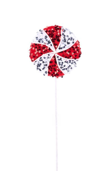 XC113539   18.25"Lx4.75"Sequin Peppermint Lollipop  Red/White