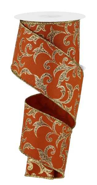 RGE18433H  2.5" x 10yd Acanthus Leaf Autumn/Gold