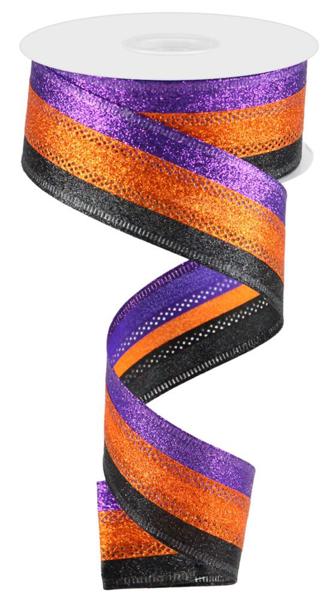 RGA8219CN  1.5" x 10yd 3-In-1 Shimmer Glitter Purple/Orange/Black