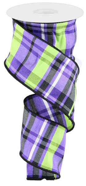 RGC1332YR    2.5" x 10yd Plaid Faux Dupioni   Blk/Prpl/Lime/White