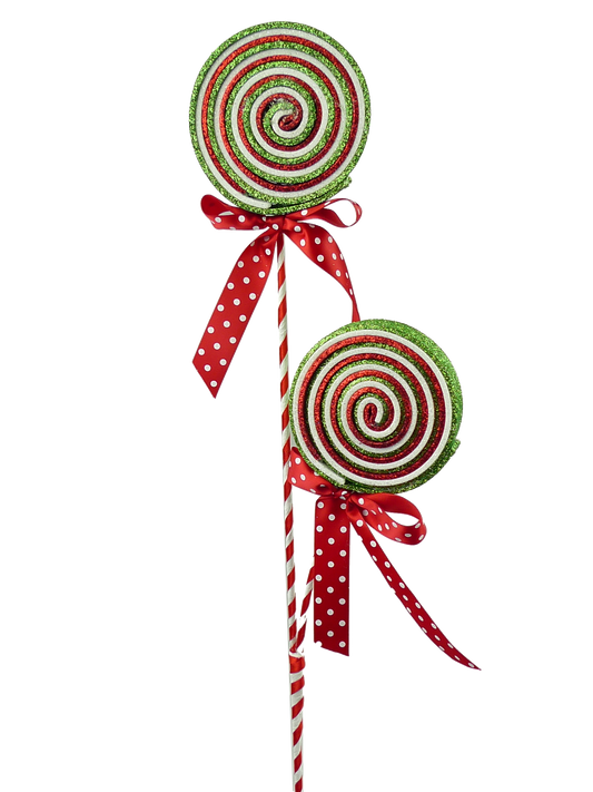 84809RWG    DIA.4.25x27"H   Glitter Lollipop Spray X2    Red/Green/White