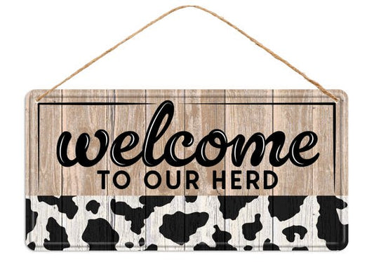 MD151402  12"H x 6"L Embossed Welcome/Herd Sign Brown/Black/White