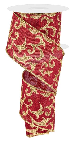 RGE187305  2.5" x 10yd Acanthus Leaf/Met Burgundy/Gold