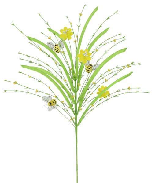 MN0191   28"L Paper Grass/Pip Flower Bee Spray    Green/Yellow/Black/White
