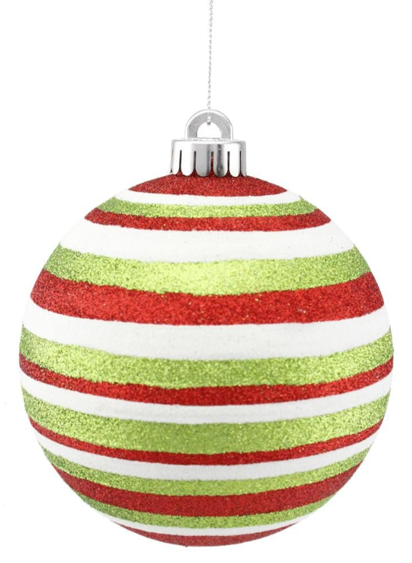 XY8529XT  120Mm Horizontal Stripe Ball Orn Red/White/Lime Green