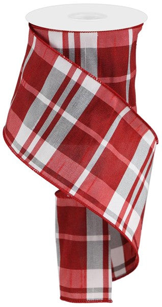 RGA12358H  4" x 10yd Plaid Faux Dupioni Red/White