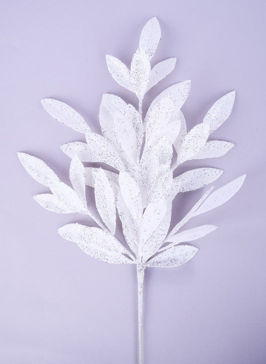 XS223327   23.5"L Glitter Bay Leaf Spray   White