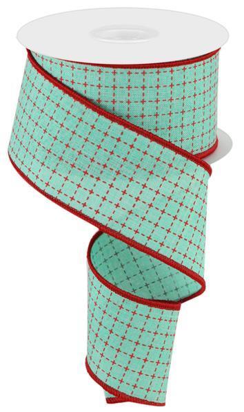 RG01678AN    2.5" x 10yd Raised Stitched Squares/Royal    Dk Mint/Red