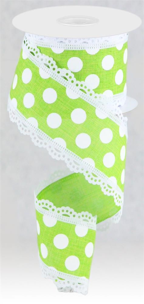 RGA8564WW   2.5" x 10yd Medium Dot W/Lace   Lime Green/White