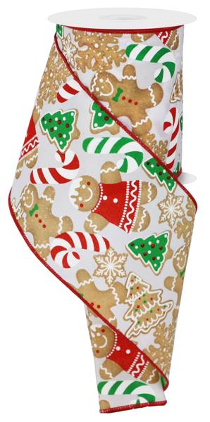 RGE188027  4" x 10yd Gingerbread Cookies Wht/Brown/Emrld