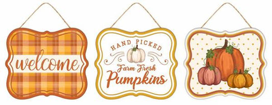 MD120697   7"Lx6"H Tin Matte Fall Signs    Must/Autmn/Cream