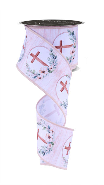 LS105727  2.5" x 10yd Floral Crosses Brown/Taupe/Lt Green