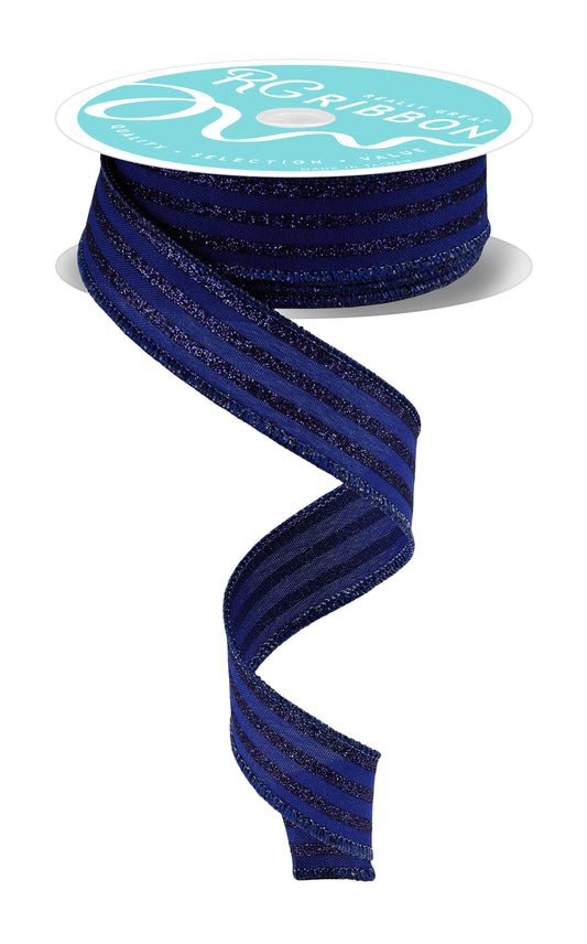 RGF797219  7/8" x 10yd Glitter Vertical Stripe Navy Blue