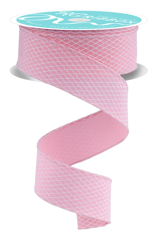 RGF1695EH  1.5" x 10yd Mini Harlequin Ribbon – Rose/White – Wired Ribbon
