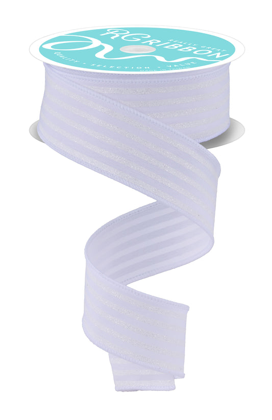 RGF197427  1.5" x 10yd Glitter Vertical Stripe White