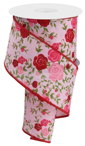 RGE118015  2.5" x 10yd Mini Roses Lt Pink/Pink/Red/Green