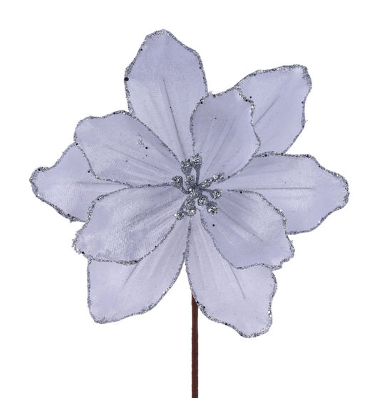 XS764527   7.5"L Glitter/Velvet Magnolia Pick  White