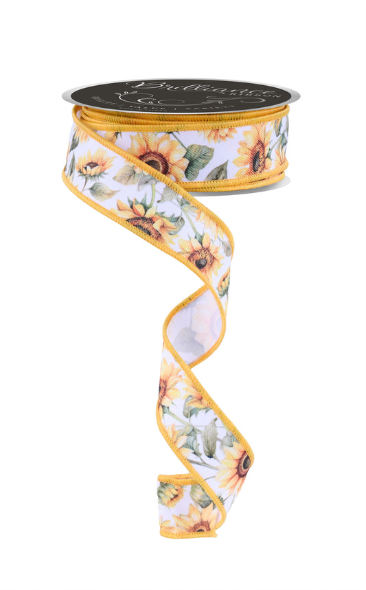 LS1028    7/8" x 10yd Sunflowers   Yellow/Green/Brown