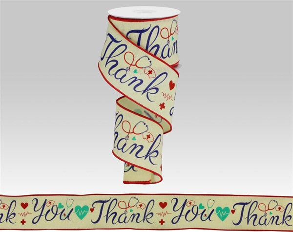 RGC11831T    2.5" x 10yd Healthcare Workers On Burlap   Ylw Cream/Royal/Red/Turq