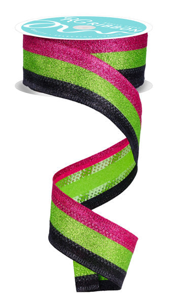 RGA8219FM  1.5" x 10yd 3-In-1 Shimmer Glitter Black/Lime/Hot Pink